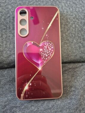 Pink Heart Sparkle Phone Case - Compatible Cell Phone Accessory. Samsung S25FE